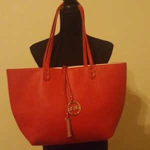 ❤EUC BCBG Red Reversible Faux Leather Tote Bag❤